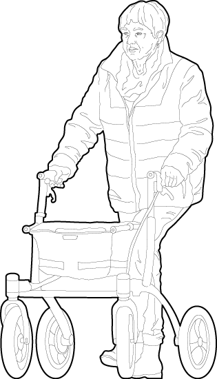 Elderly woman using a rollator cad people
